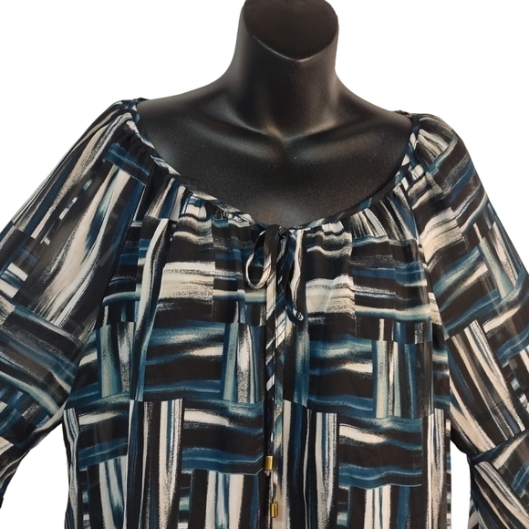 AB Studio Women's Keyhole Neck Asymmetric Sleeve Top Blouse Size M - Picture 3 of 10